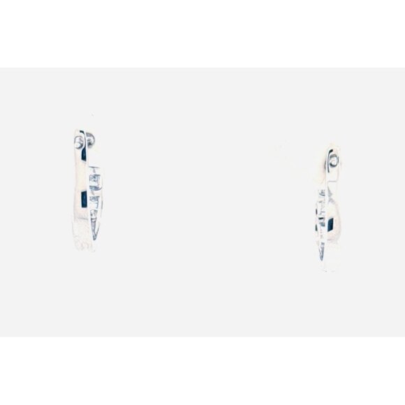 Estate 14k White Gold Channel Set Diamond Hoop Earrings, Small Size Hinged Snap - Picture 6 of 15